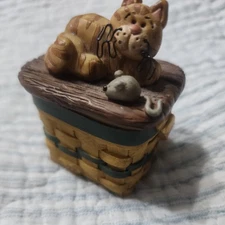 Blossom Bucket Figurine Cats In Basket Primitive Folk Art Suzi Skoglund