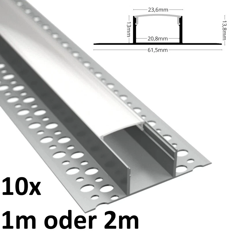 10x Einputz Einbau Profil TROCKENBAU-20T Leiste Schiene für Led Streifen 1m | 2m - Bild 1 von 1