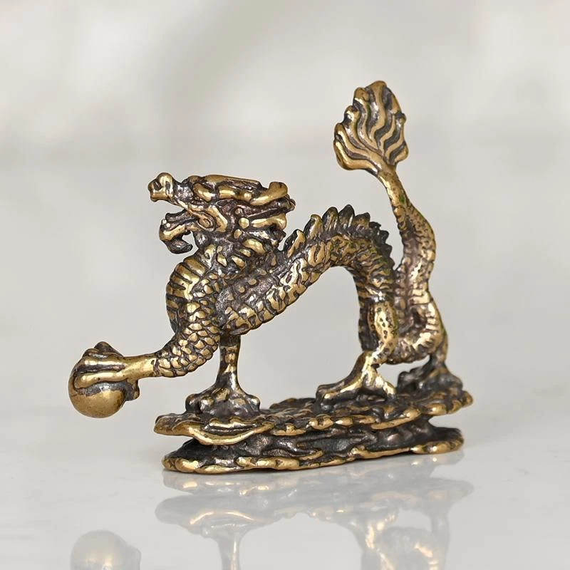 Bronze Dragon Ornaments Green Playing with Beads to Decorative Crafts - Image 3 of 4