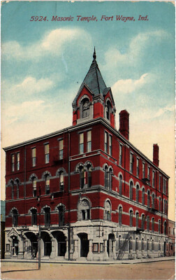 PC FREEMASONRY, MASONIC TEMPLE, FORT WAYNE, INDIANA, Vintage Postcard (b55547)
