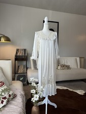 BEAUTIFUL VTG Cream Nylon Lace Full-length Nightgown Dress Lingerie SZ S/M/L