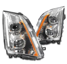 For 08-14 Cadillac CTS LED Switchback Signal Projector Headlight Headlamp Chrome