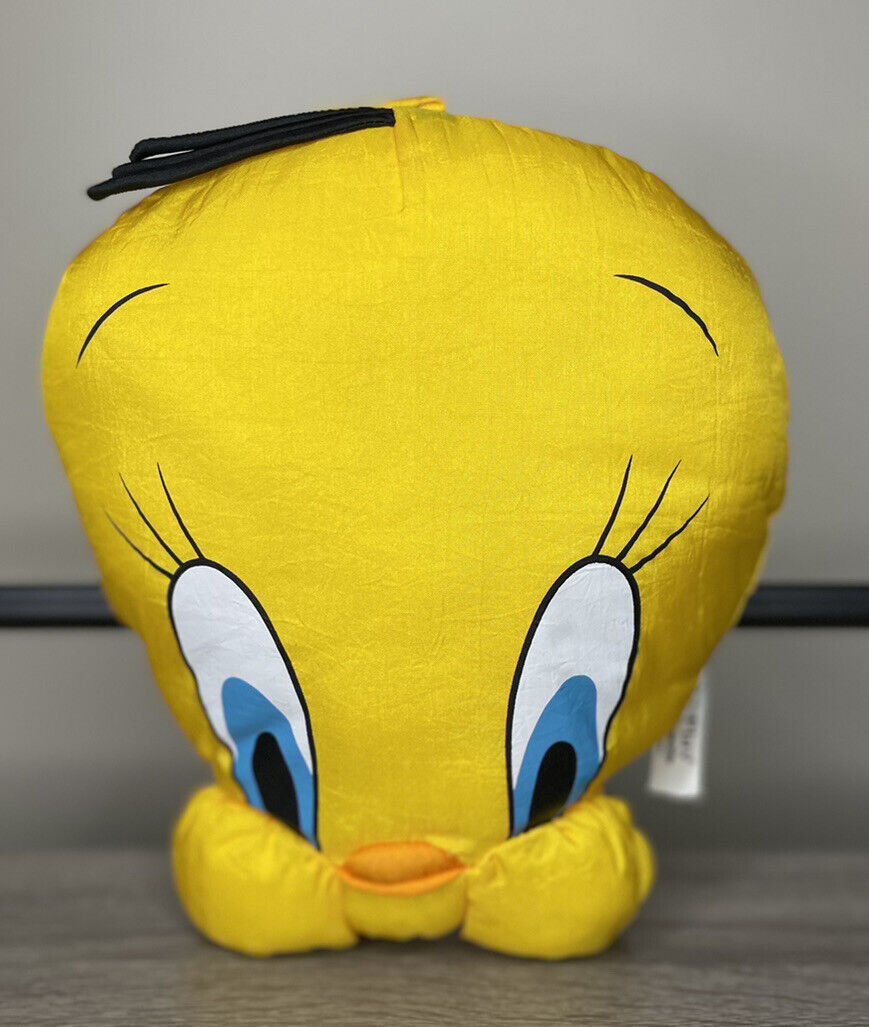 Vtg 10” Tweety Bird Head Plush Face Small Pillow Looney Tunes Play by Play 1994