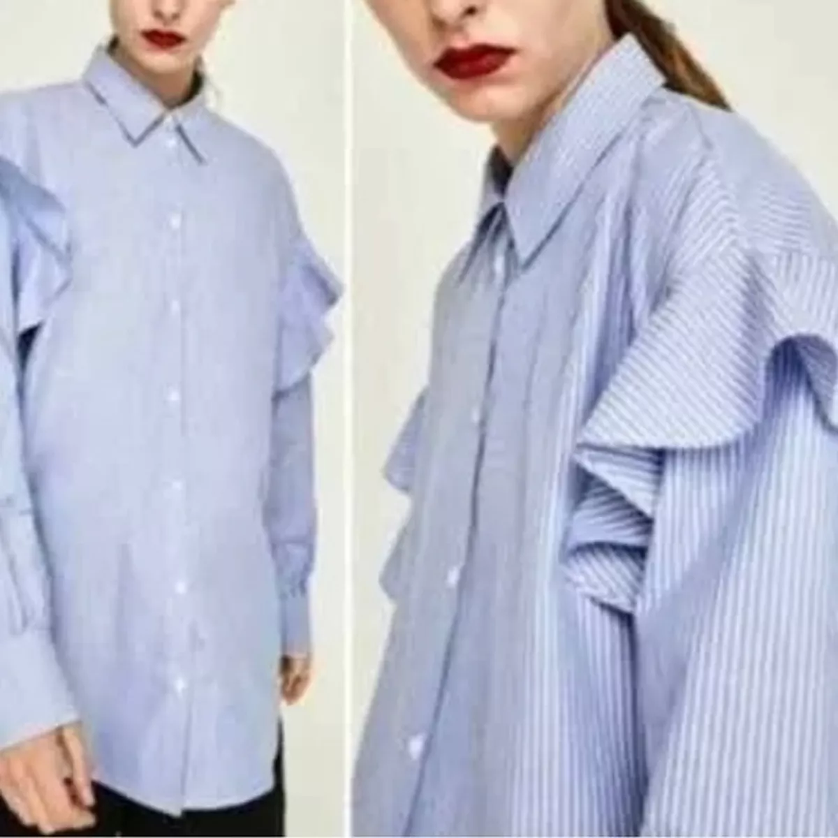 Zara blue cheap ruffle top