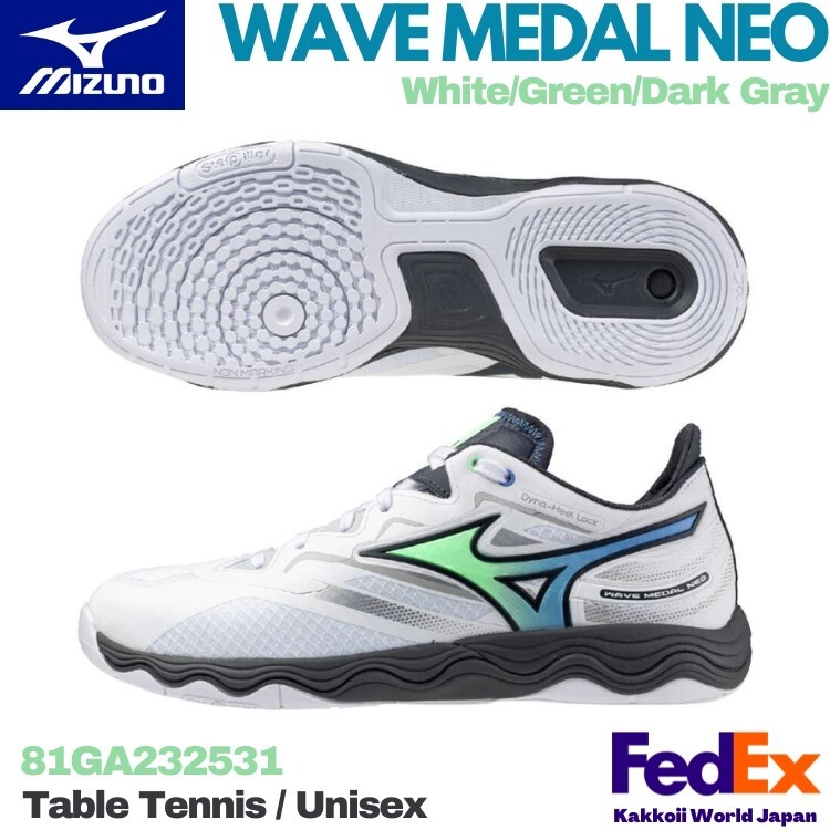 10/7 雄大様③ 3大 Mizuno Table Tennis Shoes WAVE MEDAL NEO White/Green/Dark