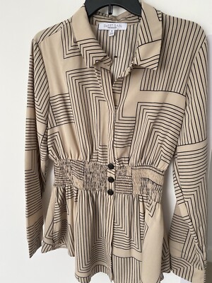 SWEET RAIN  M  CINCH WAIST 3/4 sleeve BLOUSE BUTTON DOWN WOMEN'S