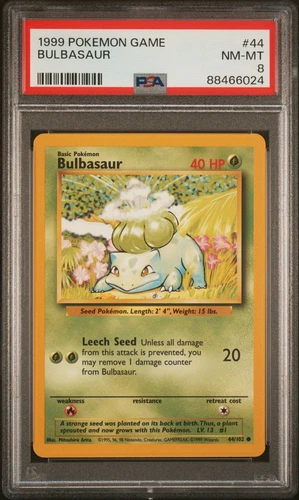 Pokémon TCG Bulbasaur Base Set 44/102 Regular Unlimited PSA 8