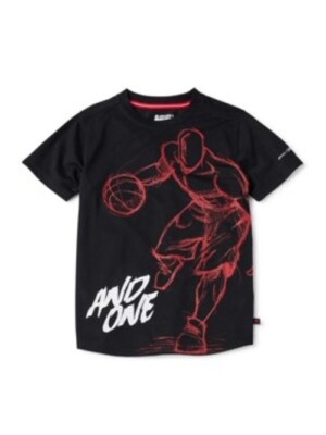 AND1 Boys Short Sleeve Tee Shirt Black SMALL (6-7) Basketball Player AND  ONE