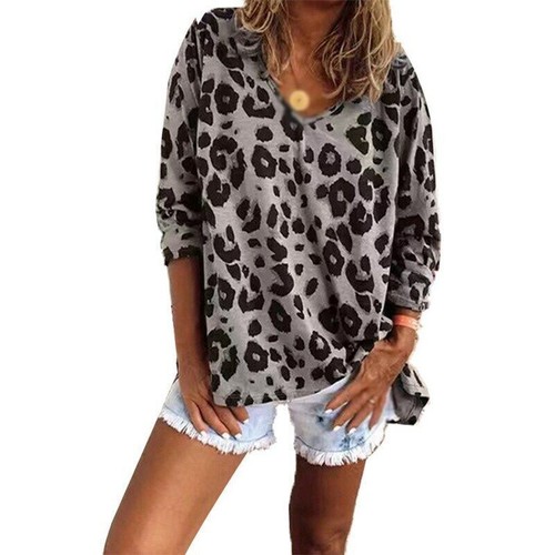 Women Ladies Leopard Print Breathable Loose Sleeve T-Shirt Blouse Top Size S-3XL - Picture 7 of 19