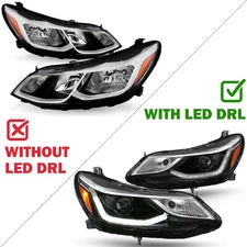 Black Headlights For 2016-2019 Chevy Cruze Halogen Headlamp Left / Right Side