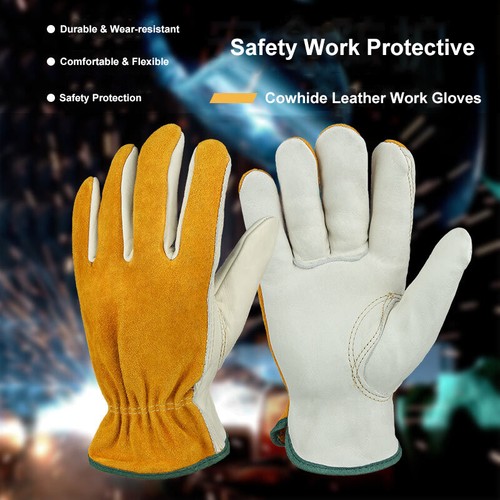Cowhide Leather Work Gloves for Wood Cutting Construction Driving Gardening Farm - Picture 2 of 15