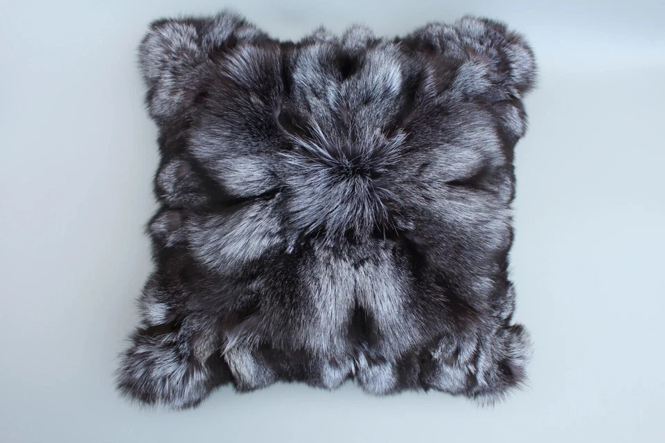 Funda de cojín de piel plateada natural de doble cara completa para hogares Foto 4 de 4