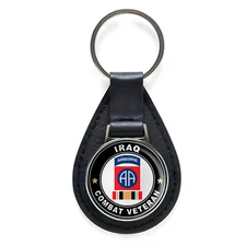 82nd Airborne Division Iraq Combat Veteran Black Leather Keychain Silver Keyring