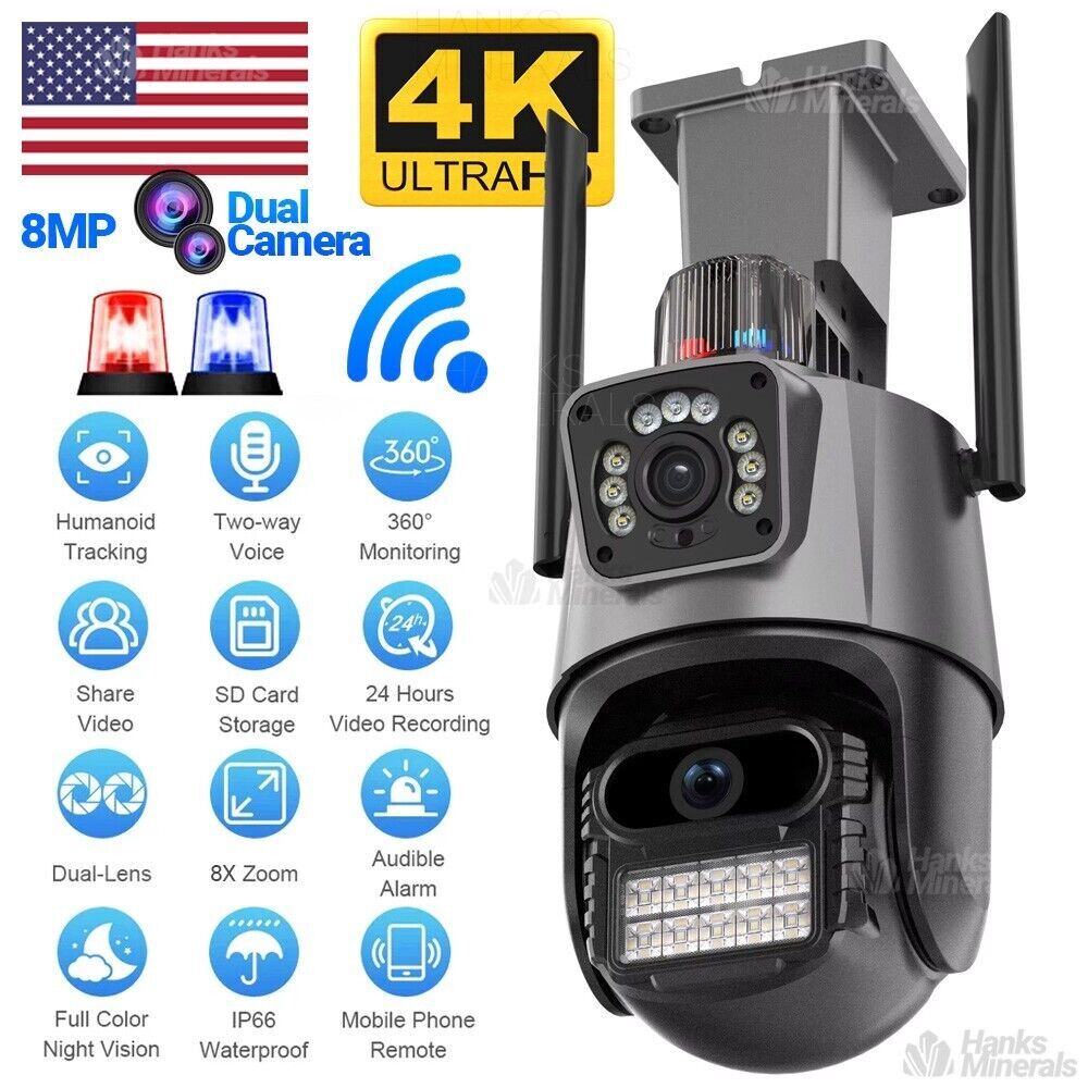 Dual Lens 4K WiFi Security Camera 8X Zoom Outdoor Home Night Vision CCTV PTZ