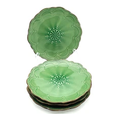 4 Vintage Pfaltzgraff French Lace Green Salad Plates Embossed Scalloped Rim 8.25