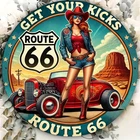 Vintage Route 66 Aluminum Round Tin Metal Signs Home Décor 8x8