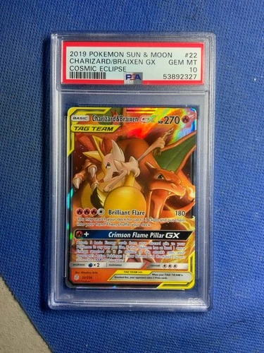 2019 Pokemon Sun Moon Cosmic Eclipse Charizard Braixen GX #22/236 PSA 10