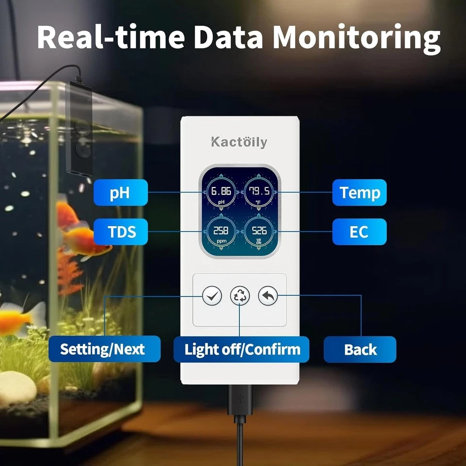 Aquarium Water Quality Monitor with Clear LCD Display - 4 Parameters, Easy Setup - Image 4 of 4