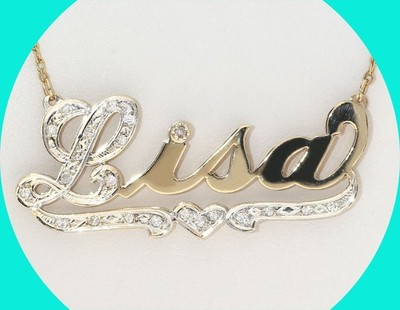 Natural Diamond Lisa Shadow Style Nameplate Necklace .15CT 14K
