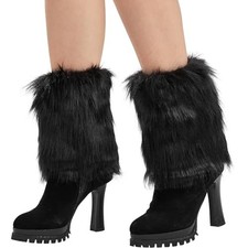 Womens Fur LegWarmer Winter Short Boot Cuffs Covers Sleeves TTW0071 Black