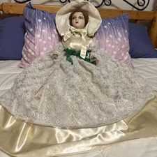 Antique,Boudoir Bed Doll,1920’s,Cloth,shoes,All Original Ivory Lace Dress & Hat