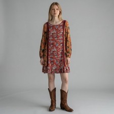 Matilda Jane Womens Floral Paisley Shift Dress Red Orange Boho Crochet Lace XS