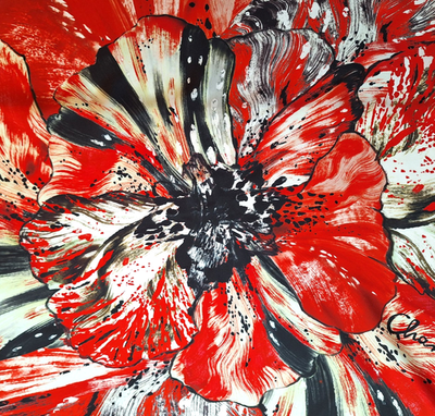 CHANEL 26S Camellia Silk Twill Scarf Red Black Matthieu Blazy