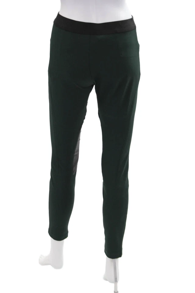 Leggings al tobillo Theory para mujer cintura elástica ribete de cuero verde talla 2 Foto 3 de 4