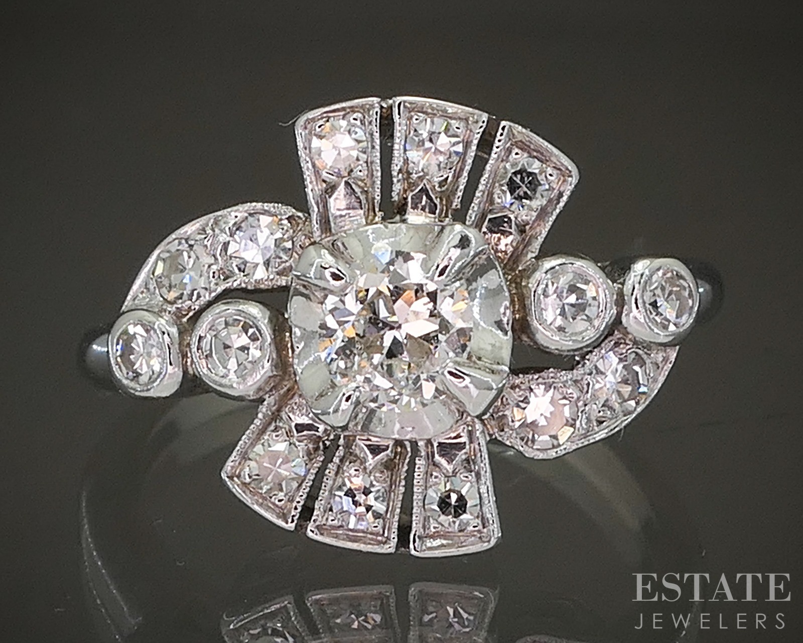 Antique 14k White Gold OEC Natural .62ctw Diamond Engagement Ring 4.4g p22716