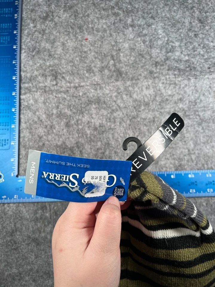 Grand Sierra Gorro Toque Hombres Talla Única Verde Rayas Tejido Acrílico Reversible NUEVO Foto 4 de 4