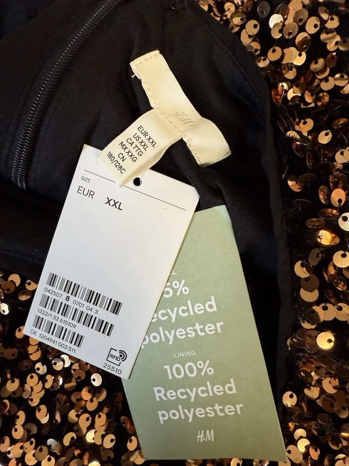 H&M Pailettenkleid A-Linie Goldfarben XXL Neu Etikett - Bild 2 von 4