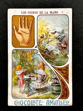 1900 Art Nouveau Palm Reading Teching #5 Card  Fortune Telling Palmistry Occult