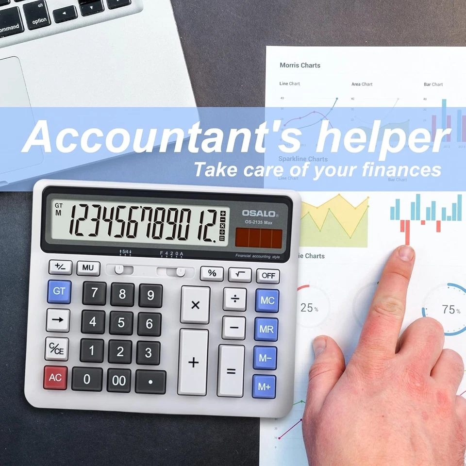 12-Digit LCD Display Calculator with Giant Buttons - Solar & Battery Operated - Image 4 of 4