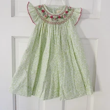 Petit Ami Light Green Floral Smocked Dress with Pink Embroidery Size 3M