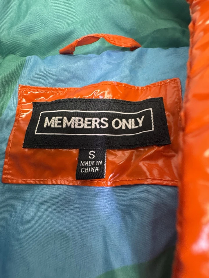 Винтажный членов только Hi-Shine пуховик куртка яркий оранжевый W синий подкладка маленький Y2K - Изображение 4 из 4