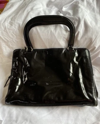 Vintage MIU MIU Black Patent Leather Handbag Tote Top Handle Bag Archive - Image 1 of 4