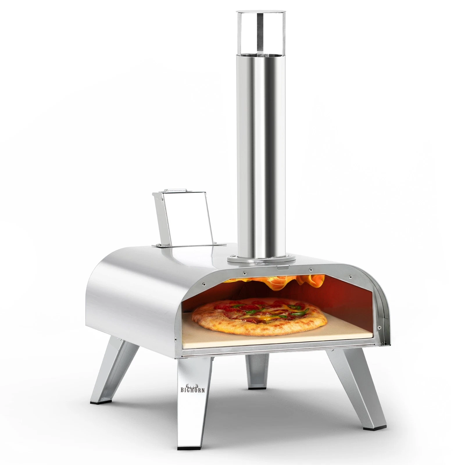 BIG HORN OUTDOORS Pizza Oven Wood Pellet Grill Wood BBQ Pizza Maker Portable