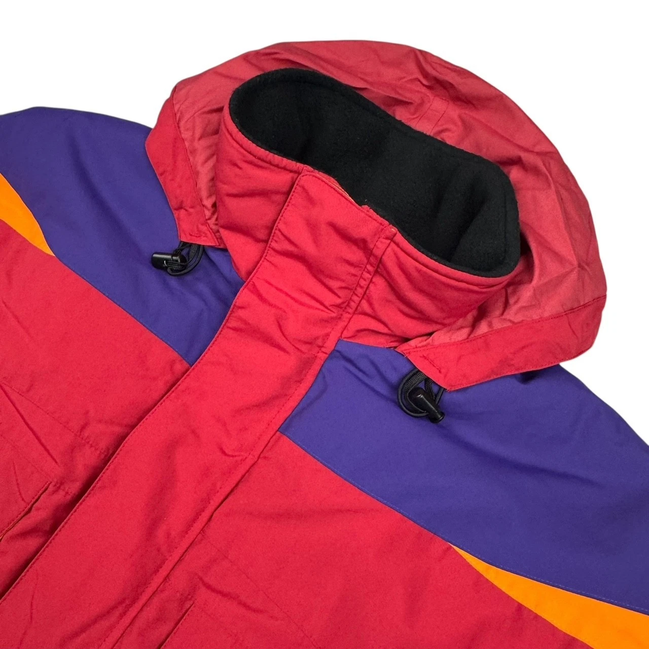 Lands End Men's Hooded Fleece Lined Ski Snow Full Zip Jacket Red • Large
