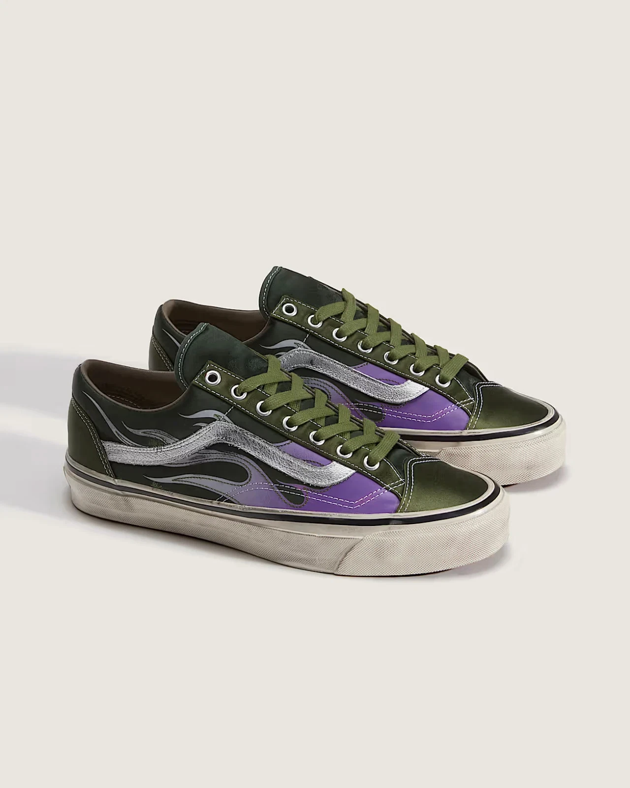 Vans Premium Old Skool 36 Flames Shoes Iconic Trainers Green/ Mixed