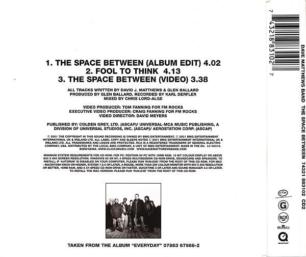 Dave Matthews Band Space Between CD Europa RCA 2001 Mit Bonus CDROM Video Track - Bild 2 von 2