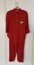 Vintage Shirt Pants Set Size 10 80s 90s Red R M Richards w/ Karen Wong USA Made