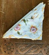 Vtg Daffodil  Daisy Flower Print 14" Cotton Handkerchief Scallop Edge