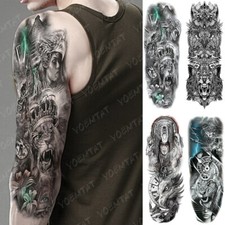 Large Arm Sleeve Tattoo King Crown Lion Totem Waterproof Temporary Sticker Hero