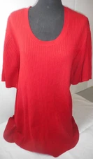 White Stage Top Sweater Womens Plus 26W/28W Red Ribbed Short Sleeves Vtg