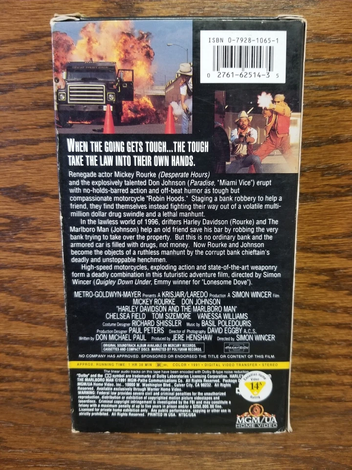 HARLEY DAVIDSON and the MARLBORO MAN (1991 VHS) - Rourke / Johnson - TESTED Foto 3 de 4