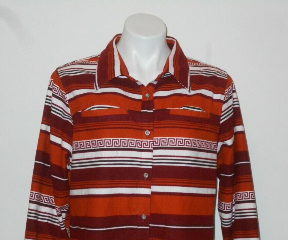 women's CALBELA'S Aztec Print Flannel Shirt Blouse Sz L SOUTHWEST STRIPES — 第 2/4 张图片