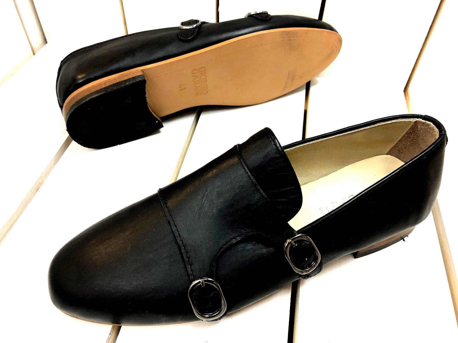 Giorgio Gabani Slipper Black Double Monk Moccasin Calf Leather Men's Shoes image 3