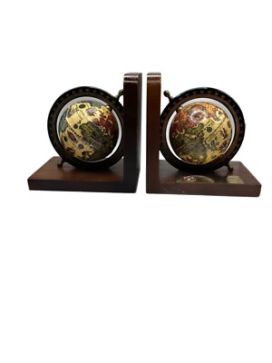 Vintage Price Imports Spinning Globe Bookends Set Wood Base Made In Japan  READ