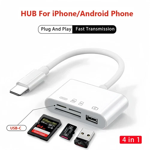 CellPhone Card Reader Adapter USB-C/SD/TF HUB External Storage OTG Charge/Data
