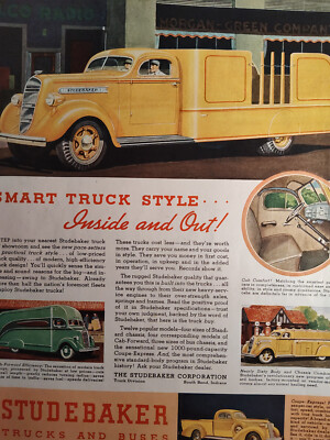 1937 Saturday Evening Post Ad STUDEBAKER Trucks! Smart Style Inside and Out!